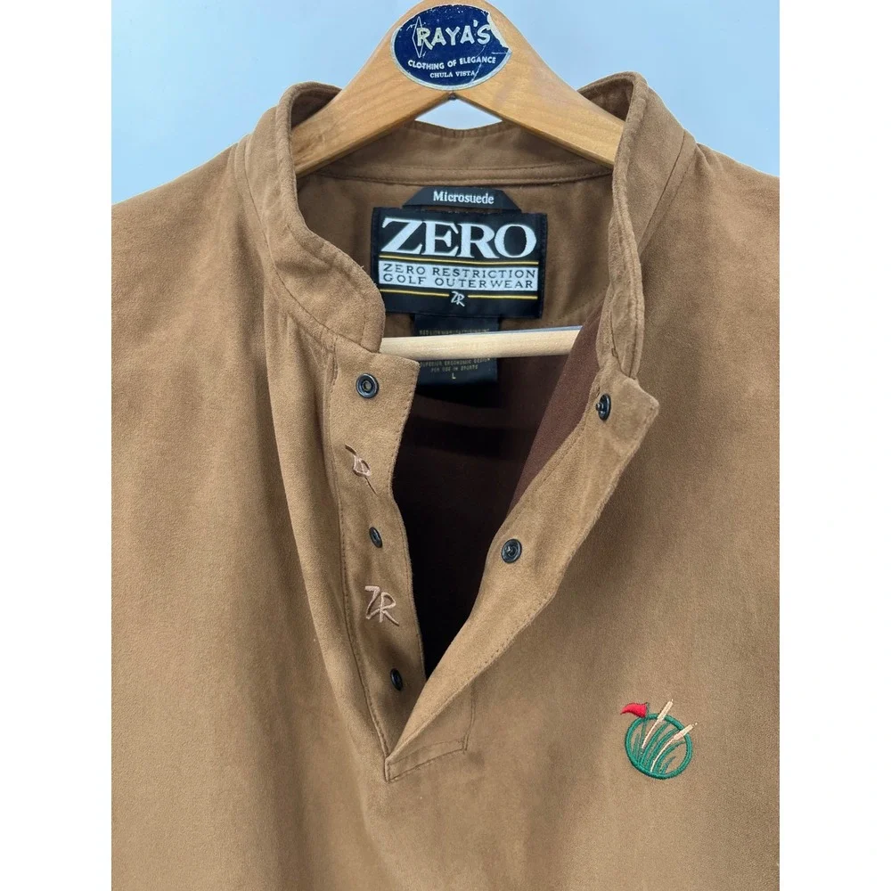 Zero Restriction Mens Microsuede Golf‎ Vest Brown Snap Neck Pullover Large 4093